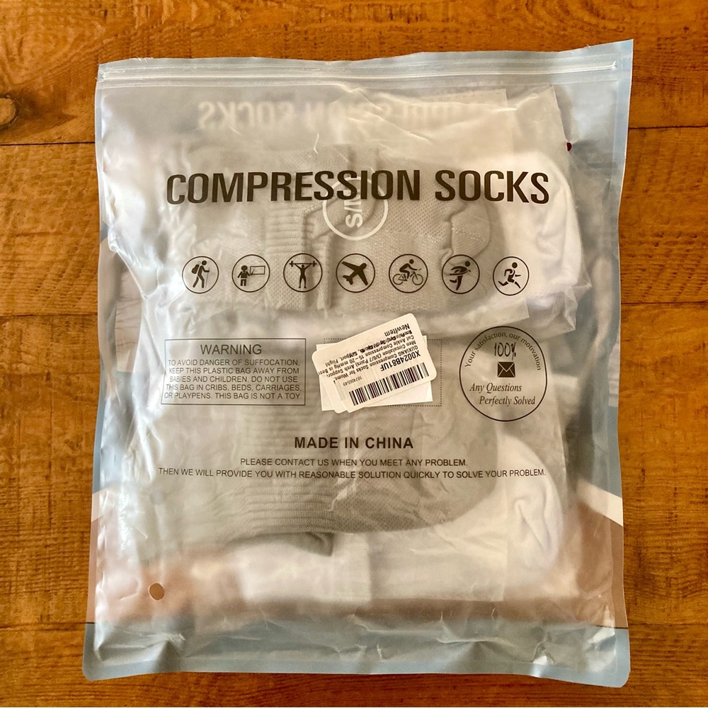 New Compression Ankle Socks Unisex Black Gray White (6 Pair Set) Size S/M - Picture 5 of 6